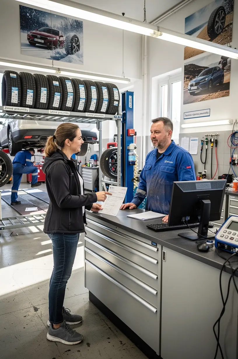 Moderné náradie na vyváženie kolies používané v profesionálnom autoservise počas montáže pneumatík.